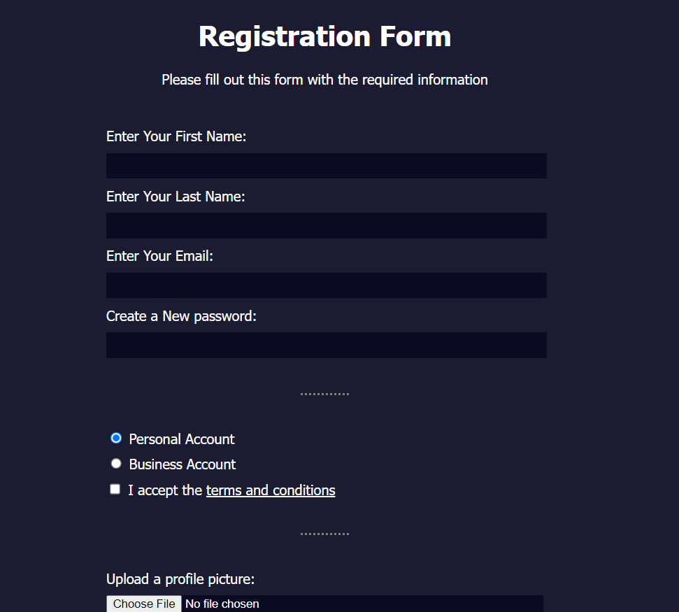 registration form